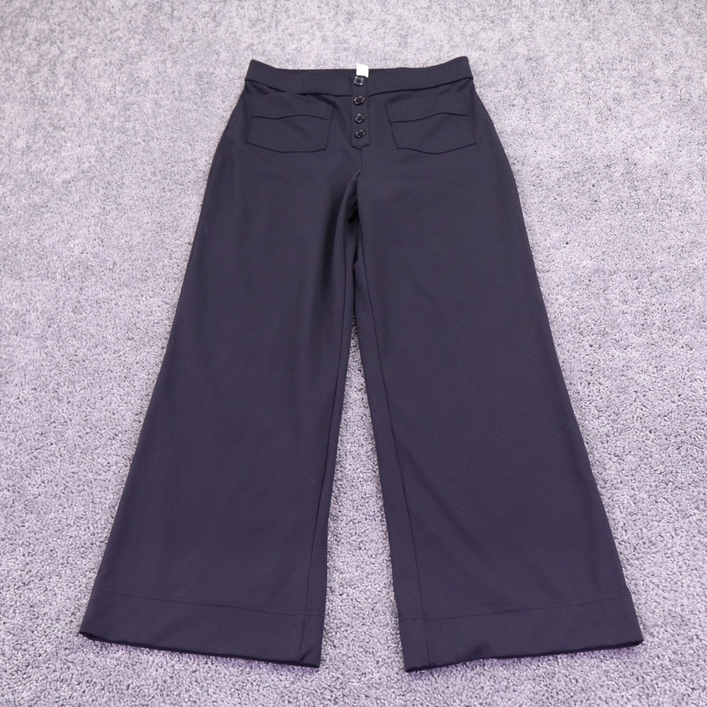 Halara Wide Leg Pants Womens Large Black High Waisted Button Front Athleisure